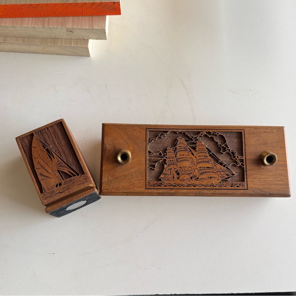 Walnut Wood Vintage Nautical lasercraft engraved desk set